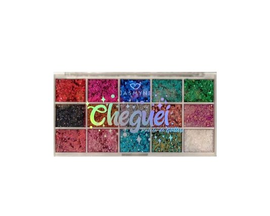 Paleta de Sombra Glitter Cremoso Jasmyne Cheguei JS01086 A